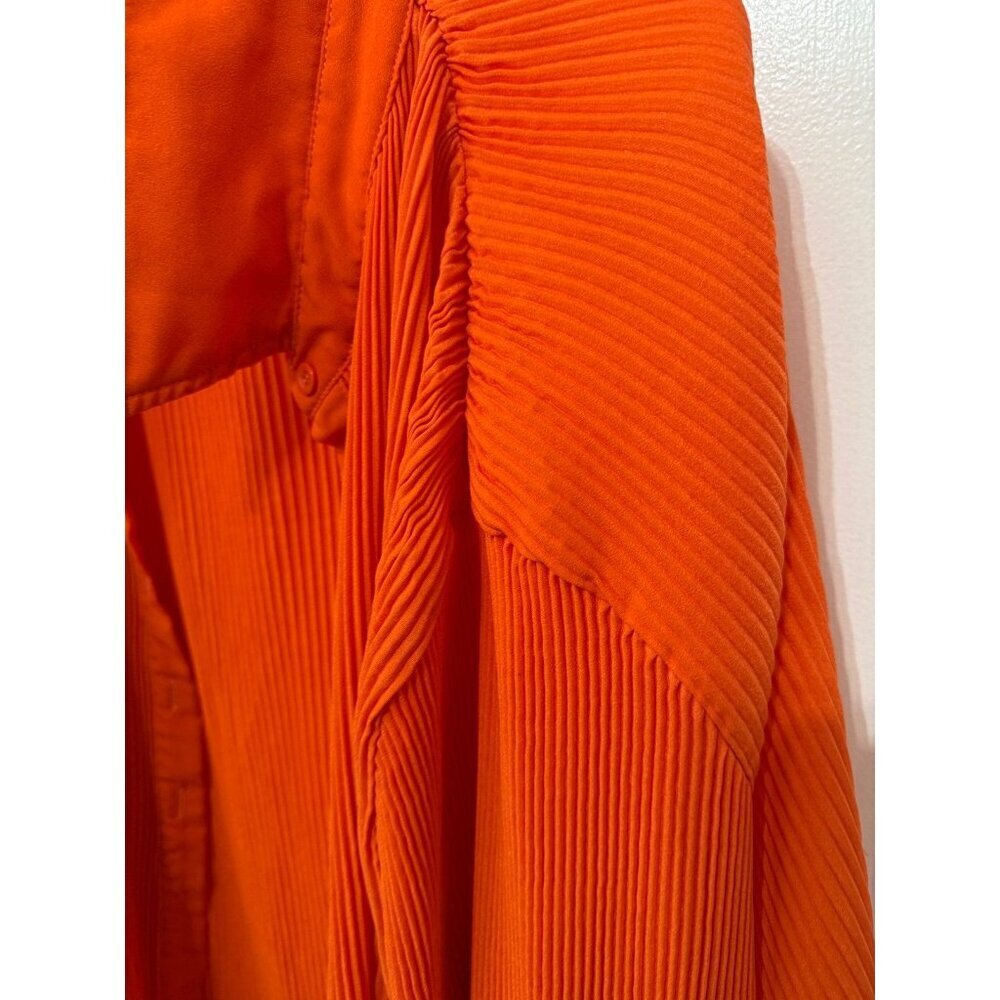 PrettyLittleThing Orange Ribbed Button-Front Blouse - Picture 3 of 8